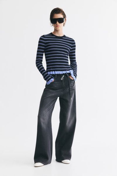 H&M H&M Ruffle-Trimmed Rib-Knit Top