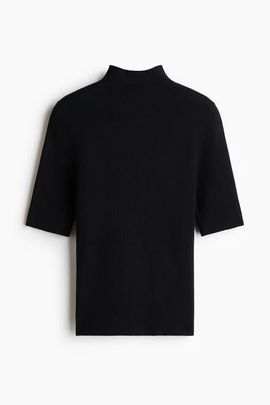 H&M H&M Silk-Blend Rib-Knit Mock Turtleneck Top