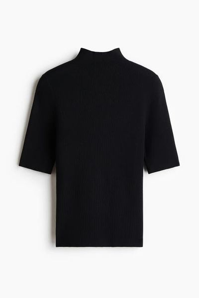 H&M H&M Silk-Blend Rib-Knit Mock Turtleneck Top