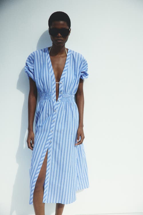 h&m blue striped wrap dress related:circle-skirt-black-mesh-rtw Polka Dot Organic Silk Size:IO 5 | UK 16-18 | EU 44-46 | US 12-14 Perfect for daytime engagements