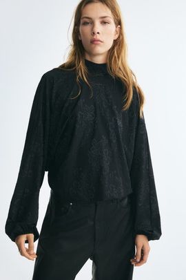 H&M H&M Tie-detail Jacquard-jersey Blouse