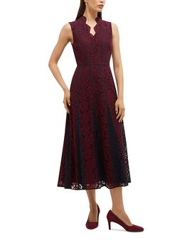 Hobbs London Hobbs London Petites Quin Contrast Pleated Midi Dress