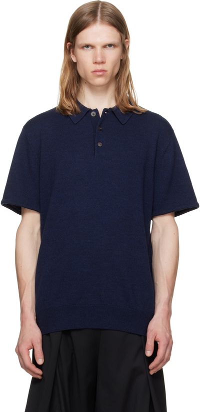 HODAKOVA HODAKOVA Navy Knit Wool Short Sleeve Polo