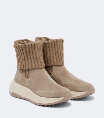Hogan Hogan H669 knitted suede ankle boots