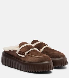 Hogan Hogan HStripes shearling-trimmed platform loafers