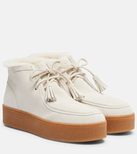Hogan Hogan Shearling-trimmed suede ankle boots