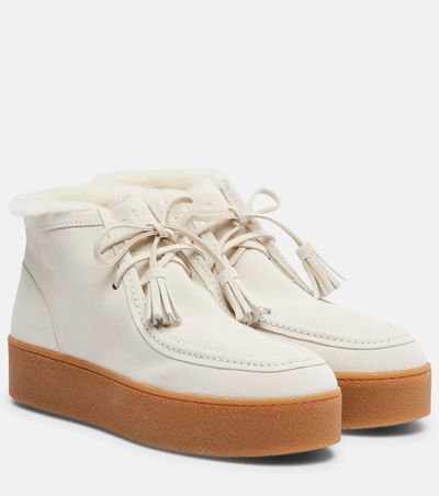 Hogan Hogan Shearling-trimmed suede ankle boots