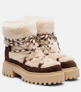 Hogan Hogan Suede and shearling lace-up boots