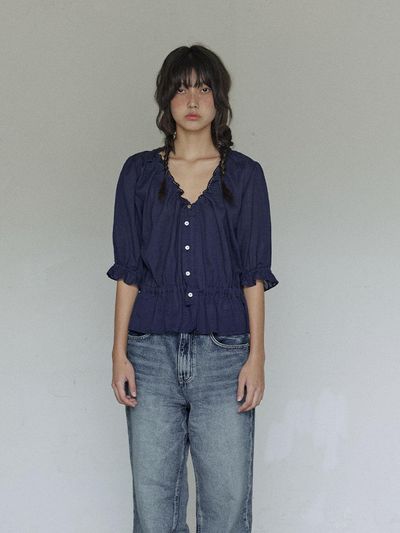 HOKUSPOKUS Breeze Lace Blouse_Deep Blue