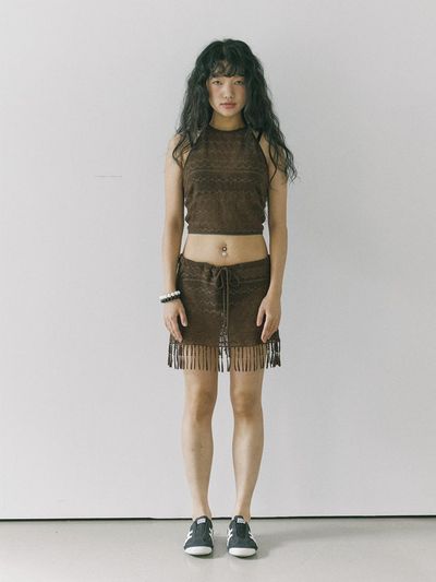 HOKUSPOKUS Exotic tassel skirt / Brown