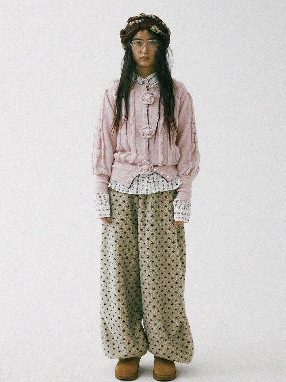 HOKUSPOKUS Fleece Balloon Pleated Relaxed Fit Pants [Beige]