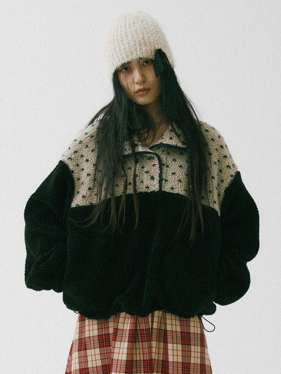 HOKUSPOKUS Heart Dot Fleece Relaxed Fit Anorak [Beige]