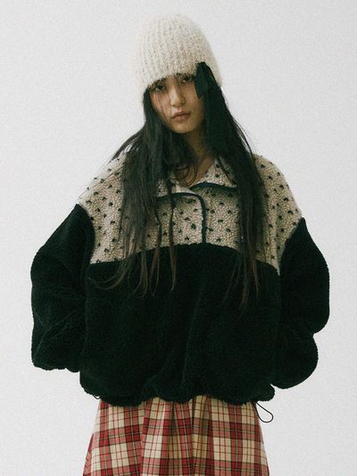HOKUSPOKUS Heart Dot Fleece Relaxed Fit Anorak [Beige]