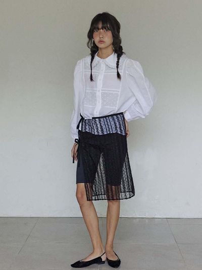 HOKUSPOKUS Lace Layered Skirt_Black