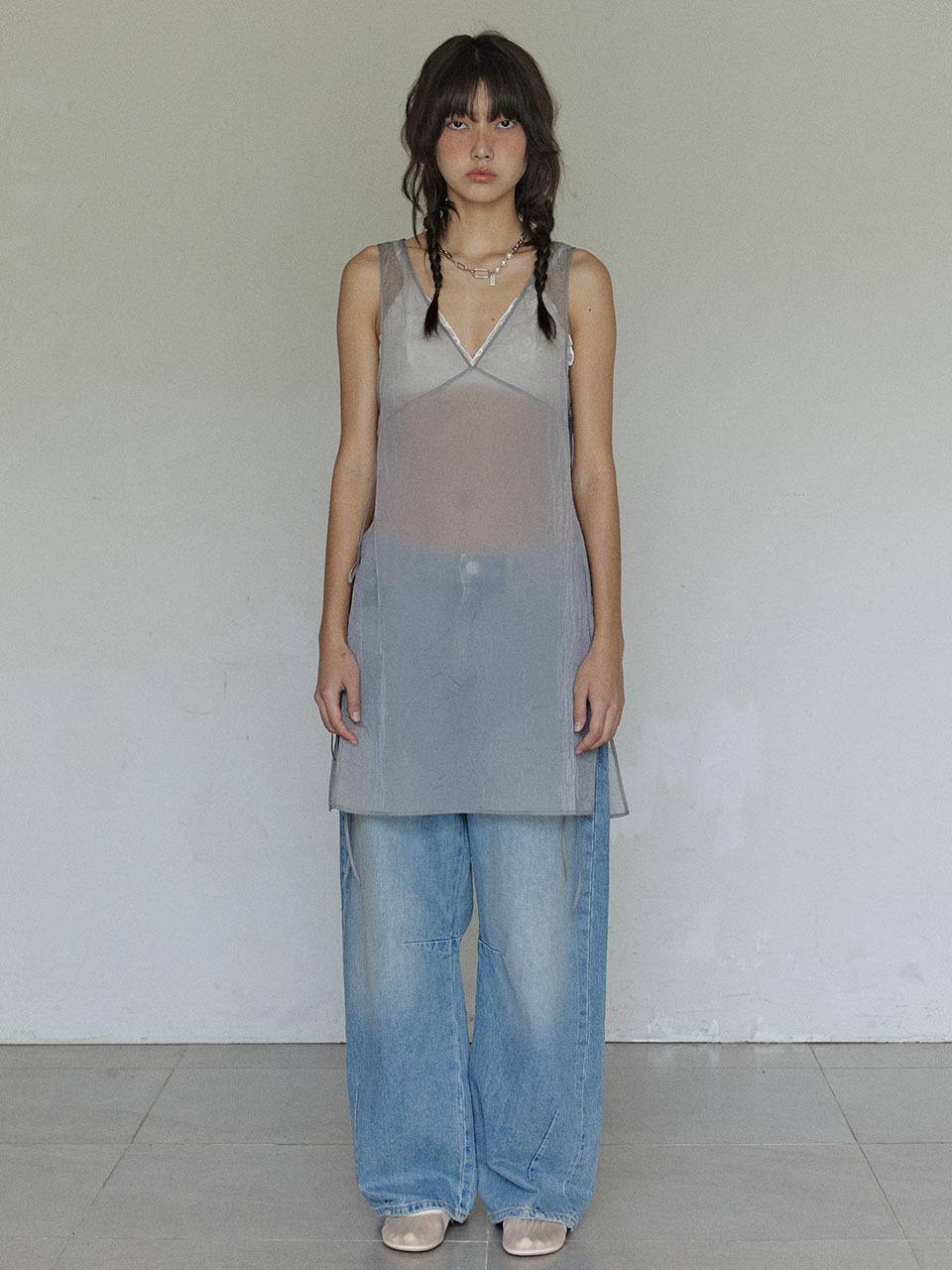 HOKUSPOKUS Sheer Layered Dress_Cool Grey