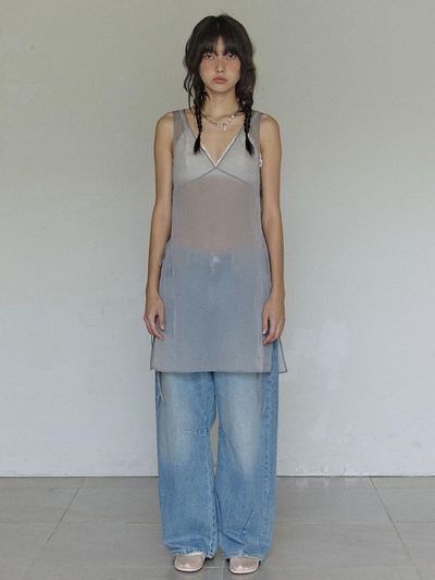 HOKUSPOKUS Sheer Layered Dress_Cool Grey
