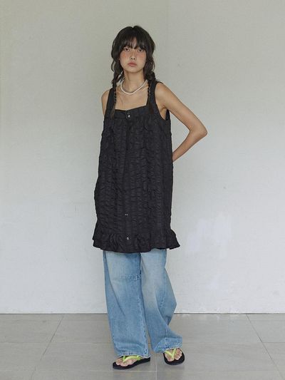 HOKUSPOKUS Volume Seersucker Dress_Black