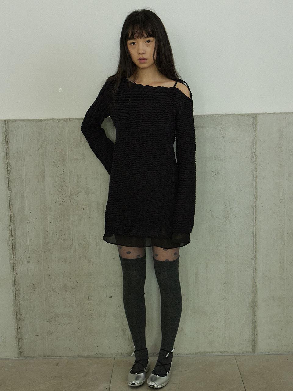 HOKUSPOKUS Wave Pattern Jersey Mini Dress [Black]