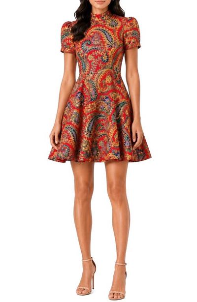 holiCHIC holiCHIC Nour Print Puff Sleeve Silk Minidress
