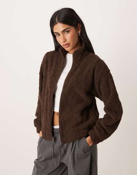 Hollister Gilly Hicks full zip teddy sweater in brown