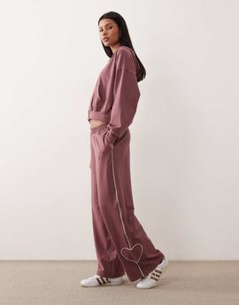 Hollister Gilly Hicks heart tipping baggy sweatpants in rose brown - part of a set