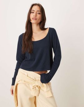 Hollister Gilly Hicks long sleeve waffle top in navy