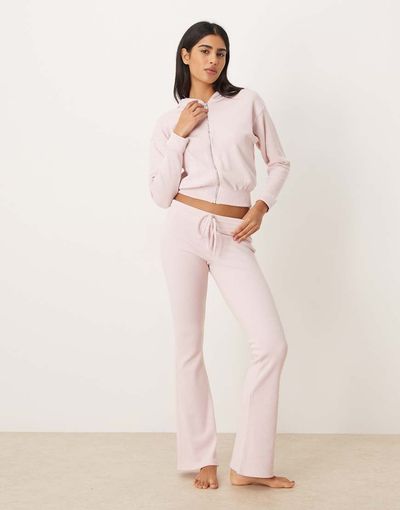 Hollister Gilly Hicks mid rise flare cozy waffle pants in pink - part of a set