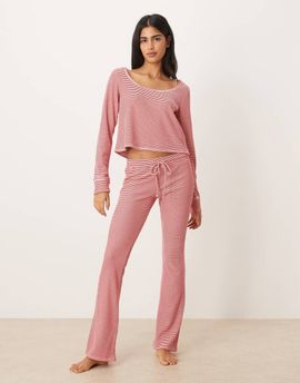 Hollister Gilly Hicks mid rise flare cozy waffle pants in red stripe - part of a set