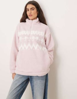 Hollister Gilly Hicks quarter zip teddy sweater in pink