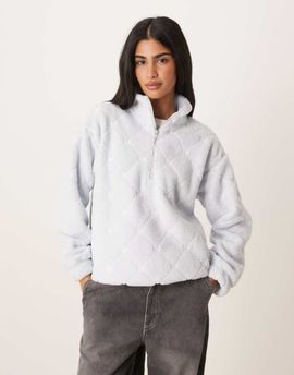 Hollister Gilly Hicks quarter zip teddy sweater in washed blue