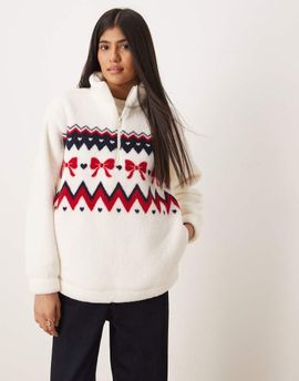 Hollister Gilly Hicks quarter zip teddy sweater in white