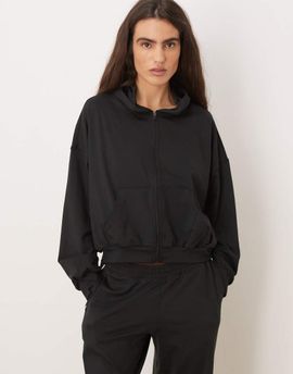 Hollister Gilly Hicks slouchy crop full zip hoodie in black - part of a set
