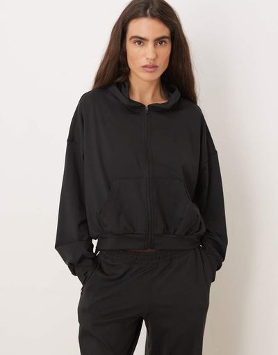 Hollister Gilly Hicks slouchy crop full zip hoodie in black - part of a set