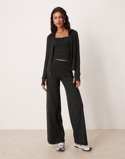 Hollister Gilly Hicks ultra high rise wide leg pants with internal back pocket in black - part of a set