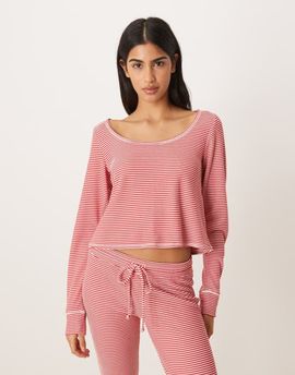 Hollister Gilly Hicks waffle long sleeve crop top in red stripe - part of a set