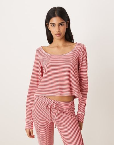 Hollister Gilly Hicks waffle long sleeve crop top in red stripe - part of a set