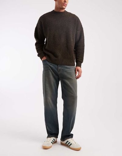 Hollister Hollister baggy 5 pocket jeans in dark bleach wash-Blue