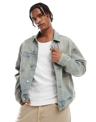 Hollister Hollister boxy fit denim jacket in gray wash