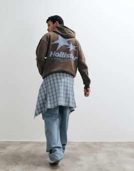 Hollister Hollister boxy fit logo hoodie in brown