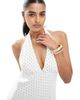 Hollister Hollister crepe halter neck mini dress in white and navy polka dots - 4