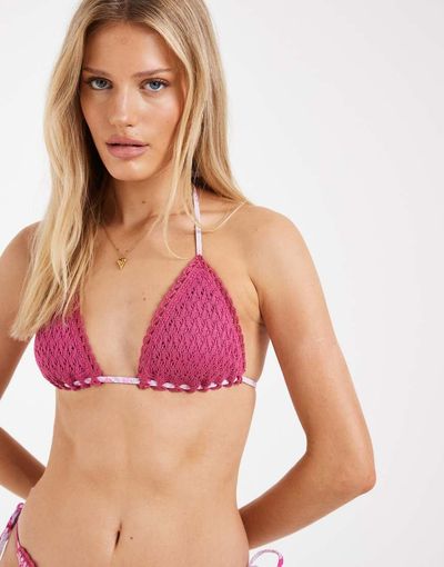 Hollister Hollister crochet triangle bikini top in pink