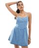 Hollister Hollister drop waist sleeveless tie back mini dress in light wash denim-Blue - 1
