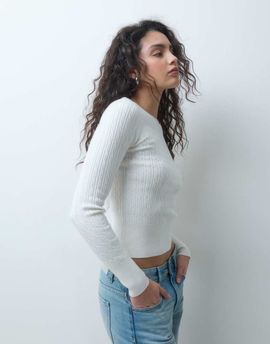 Hollister Hollister fitted cable knit slash neck sweater in white