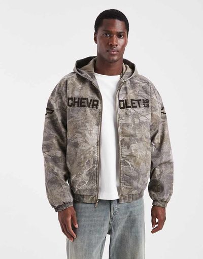 Hollister Hollister full zip hooded skater jacket in camo print-Multi