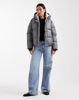 Hollister Hollister high neck puffer jacket in black gingham