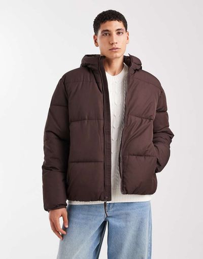 Hollister Hollister hooded puffer jacket in brown