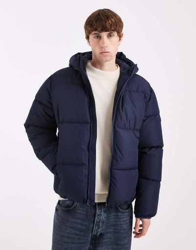 Hollister Hollister hooded puffer jacket in navy-Black
