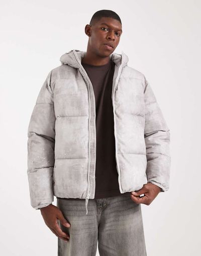 Hollister Hollister hooded puffer jacket in washed gray
