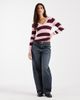 Hollister Hollister icon logo v-neck knit sweater in pink and burgundy stripes-Multi - 1