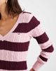 Hollister Hollister icon logo v-neck knit sweater in pink and burgundy stripes-Multi - 3